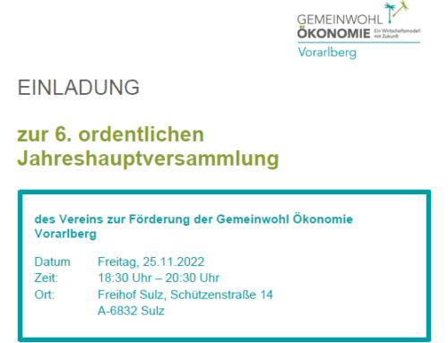 Fr. 25.11.2022 | 18:30 | Vorarlberg | Jahreshauptversammlung 2022