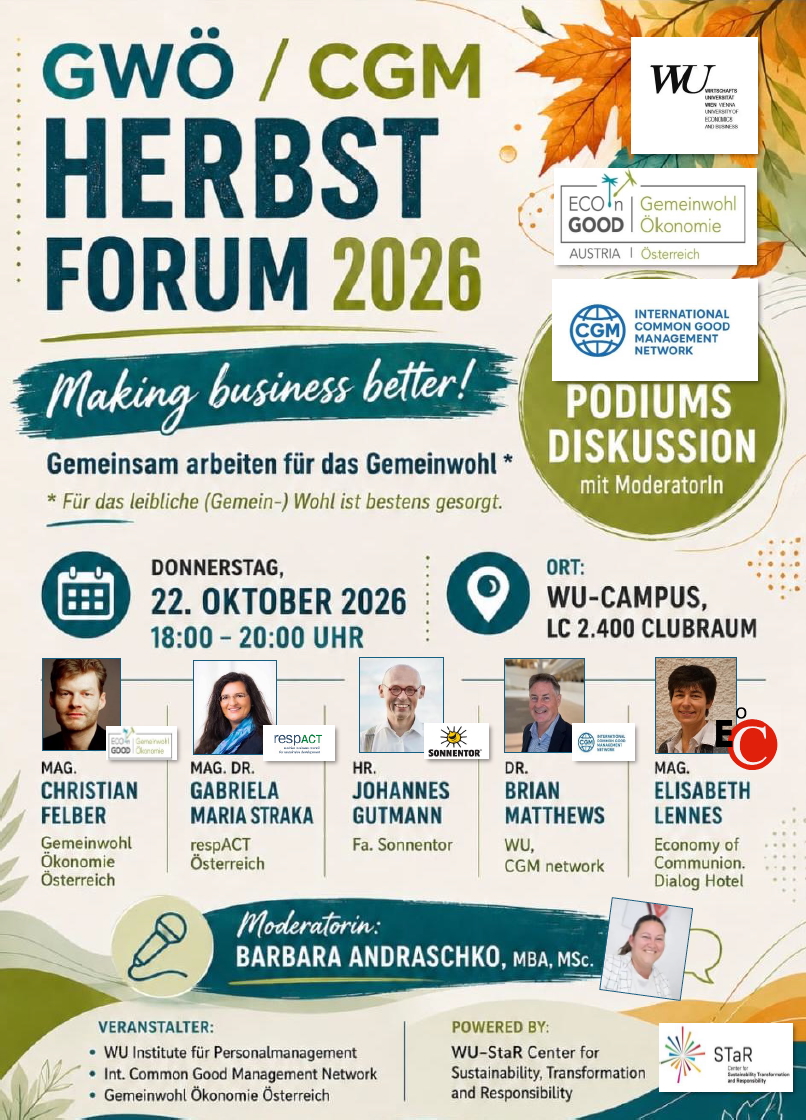 gwöcgma Gäste und Moderatorin beim GWÖ / CGM Herbst Forum 2026